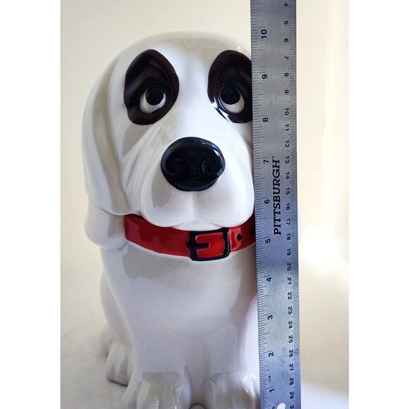 COOKIE/TREAT JAR/Basset Hound-White-Red Collar (Not Pioneer Woman)-10" Tall - Picture 12 of 16